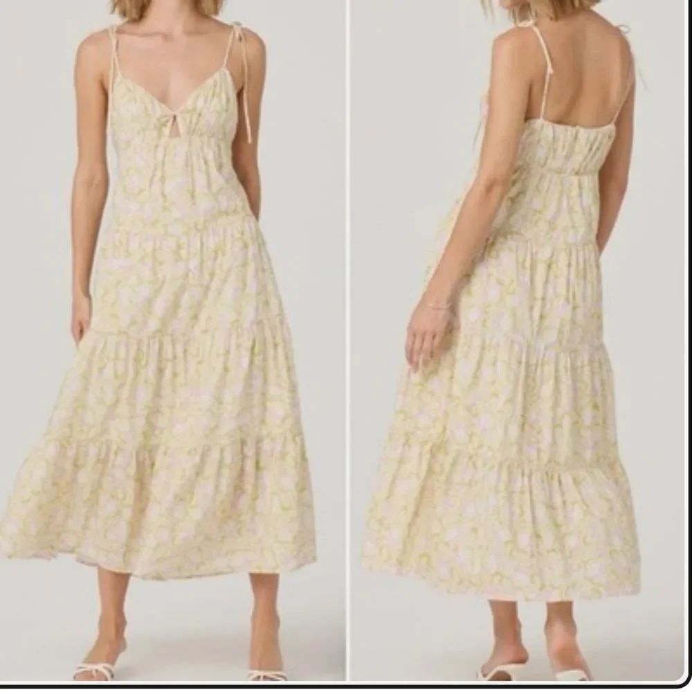 ASTR the Label Tie Strap Tiered Maxi Dress Pink Green Flora